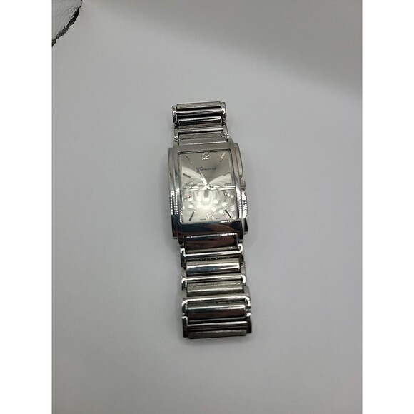 Vintage Geneva Silver Tone Rectangular Mens Quartz Wristwatch Watch Jewelry - Picture 10 of 16